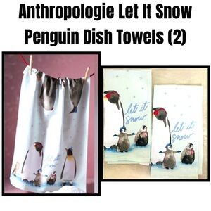 Anthropologie Let It Snow Penguin Dish Towels (2)